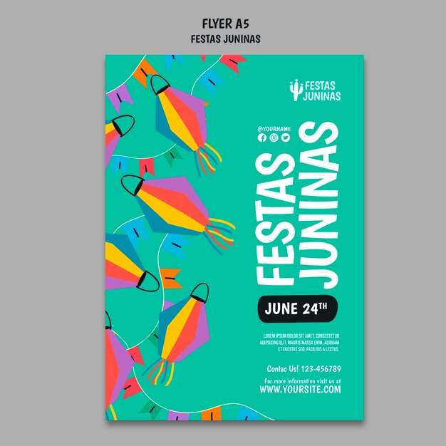 Flat Design Poster Festas Juninas Template – Free Download