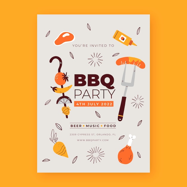 Flat Summer Barbecue Invitation Template – Free Download