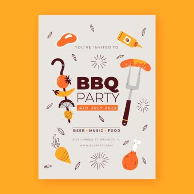 Flat Summer Barbecue Invitation Template – Free Download