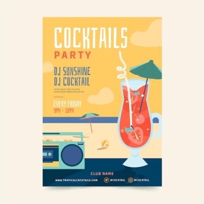 Hand Drawn Flat Design Cocktail Flyer – Free Download