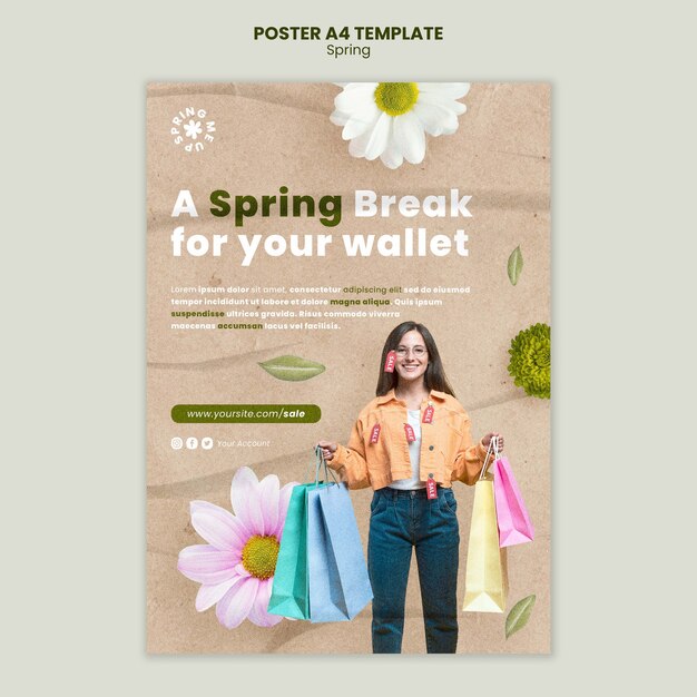 Vertical Poster Template for Spring Sale Featuring Flowers and a Person – Free Download