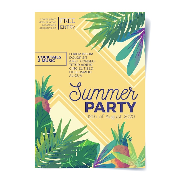 Watercolor Summer Party Poster Template – Free Download