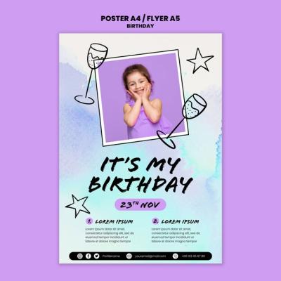 Kids Birthday Celebration Vertical Poster Template – Free Download