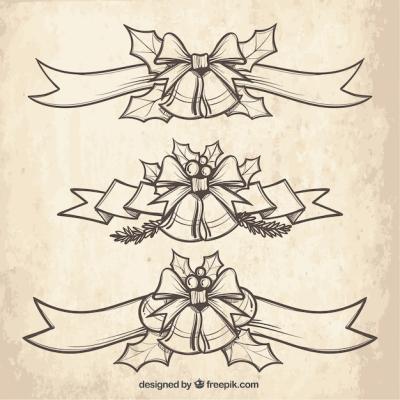 Hand-Drawn Decorative Ribbons with Bells – Free Download