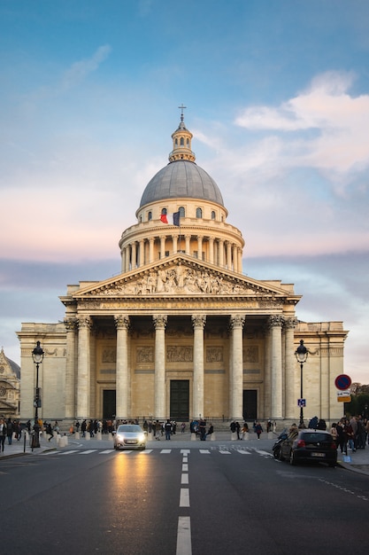 Pantheon at Sunset in Paris with People Under a Cloudy Sky – Free Stock Photo, Download for Free