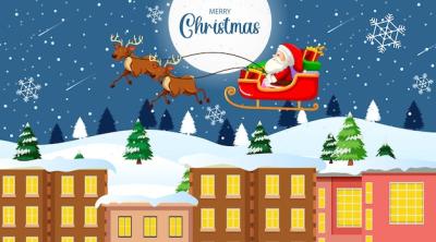 Santa Claus on Sleigh Flying in the Sky – Free to Download