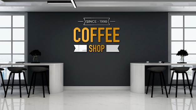 Cafe Bar Logo Mockup in Modern Coffee Shop Interior – Free Download