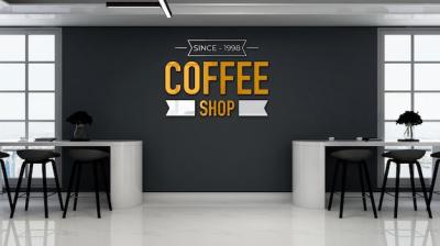 Cafe Bar Logo Mockup in Modern Coffee Shop Interior – Free Download