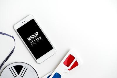 Mobile Phone Mockup with Reel and 3D Glasses – Free Download