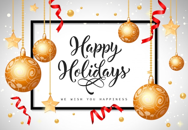 Happy Holidays Lettering with Baubles – Free Download