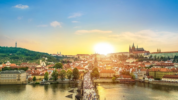 Stunning Aerial View of Old Town in Prague at Sunset – Free Stock Photo Download