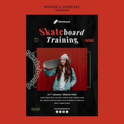 Skateboarding Vertical Poster Template Featuring a Woman – Free Download