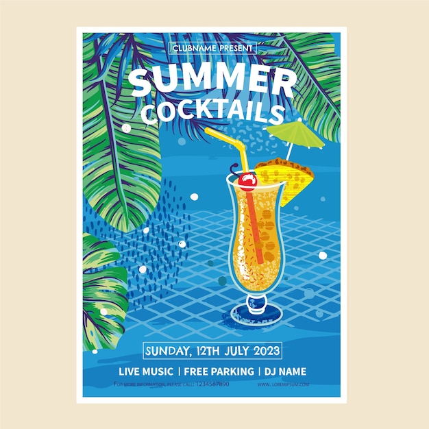 Hand Drawn Flat Design Cocktail Flyer – Free Download