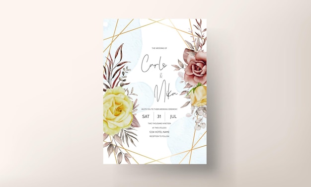 Elegant Watercolor Flower and Leaves Wedding Invitation Set – Free Download