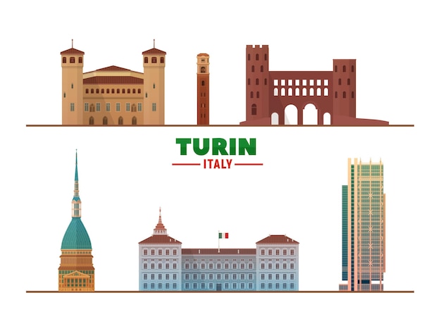 Famous Landmarks of Turin, Italy – Vector Illustration for Business Travel and Tourism | Free Download