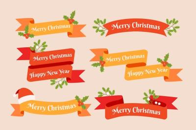 Christmas Ribbon Collection – Free Download of Flat Design Vector Templates