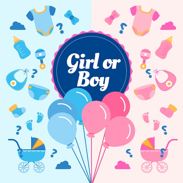 Flat Gender Reveal Concept Illustration – Free Download