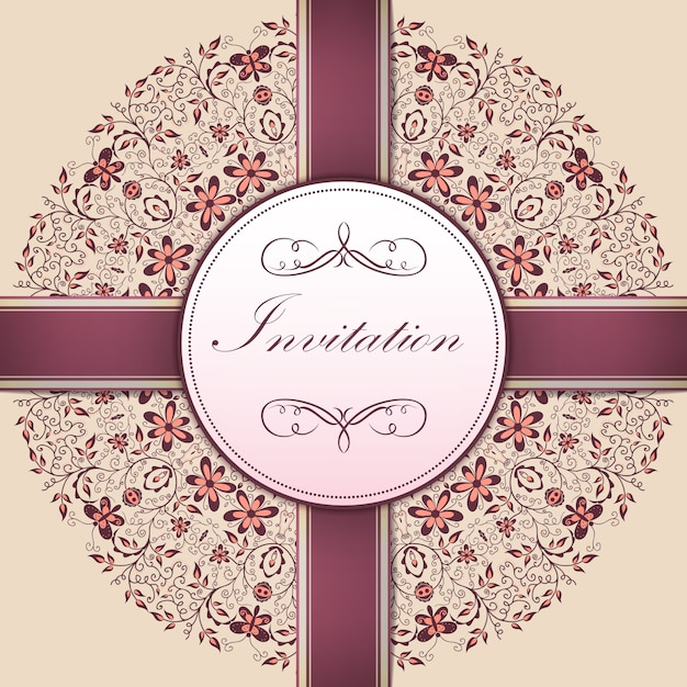 Wedding Invitation and Announcement Card with Ornamental Round Lace and Arabesque Elements – Free Download