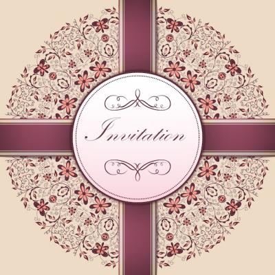 Wedding Invitation and Announcement Card with Ornamental Round Lace and Arabesque Elements – Free Download