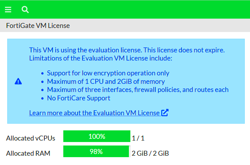 Fortigate free VM Evaluation License is now permanent not limited to 