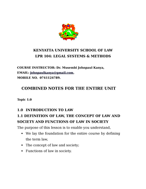 Criminal LAW Notes LA1 Criminal Law I Introduction Objectives of 