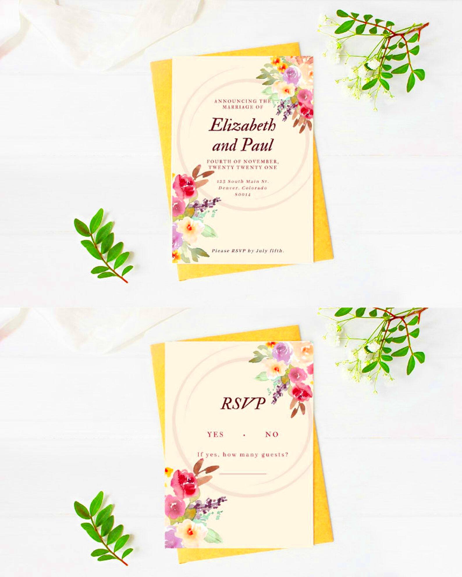 Floral Wedding Invitation Template Canva Etsy