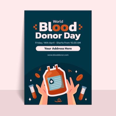 Flat Vertical Poster Template for World Blood Donor Day – Free Download