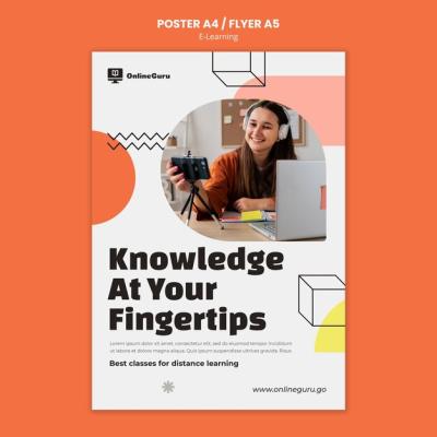 E-Learning Vertical Poster Template Featuring Geometric Shapes – Free Download