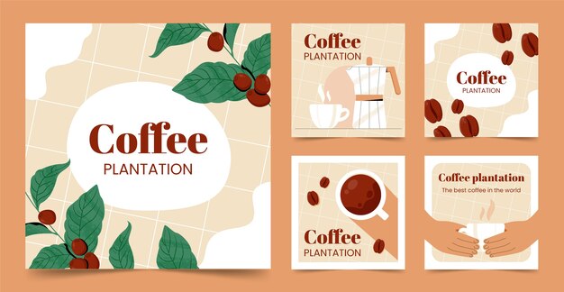 Hand Drawn Coffee Plantation Instagram Posts – Free Download