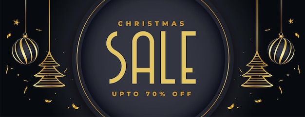 Black and Golden Christmas Sale Promotional Banner Design – Free Download