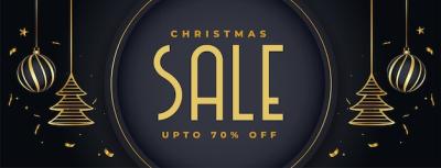 Black and Golden Christmas Sale Promotional Banner Design – Free Download