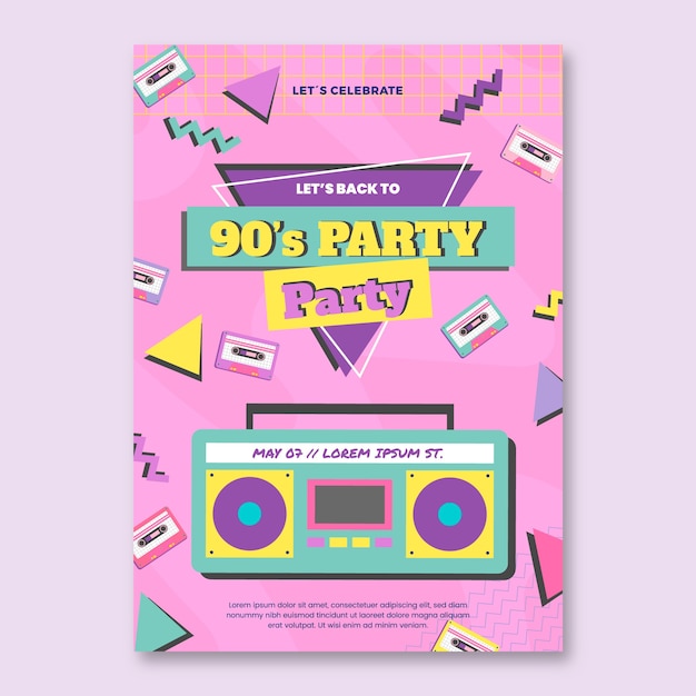 90s Party Invitation Hand Drawn Flat Design – Free Download