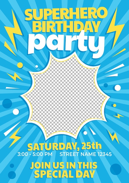 Cartoon Superhero Birthday Invitation Template – Free Download