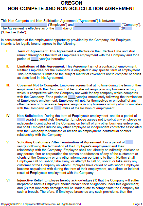 Oregon NonCompete NonSolicitation Agreement PDF Word