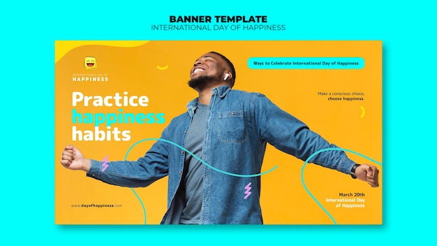 International Day of Happiness Horizontal Banner Template – Free Download