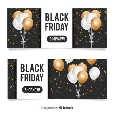 Modern Black Friday Banners Featuring Realistic Balloons – Free Download