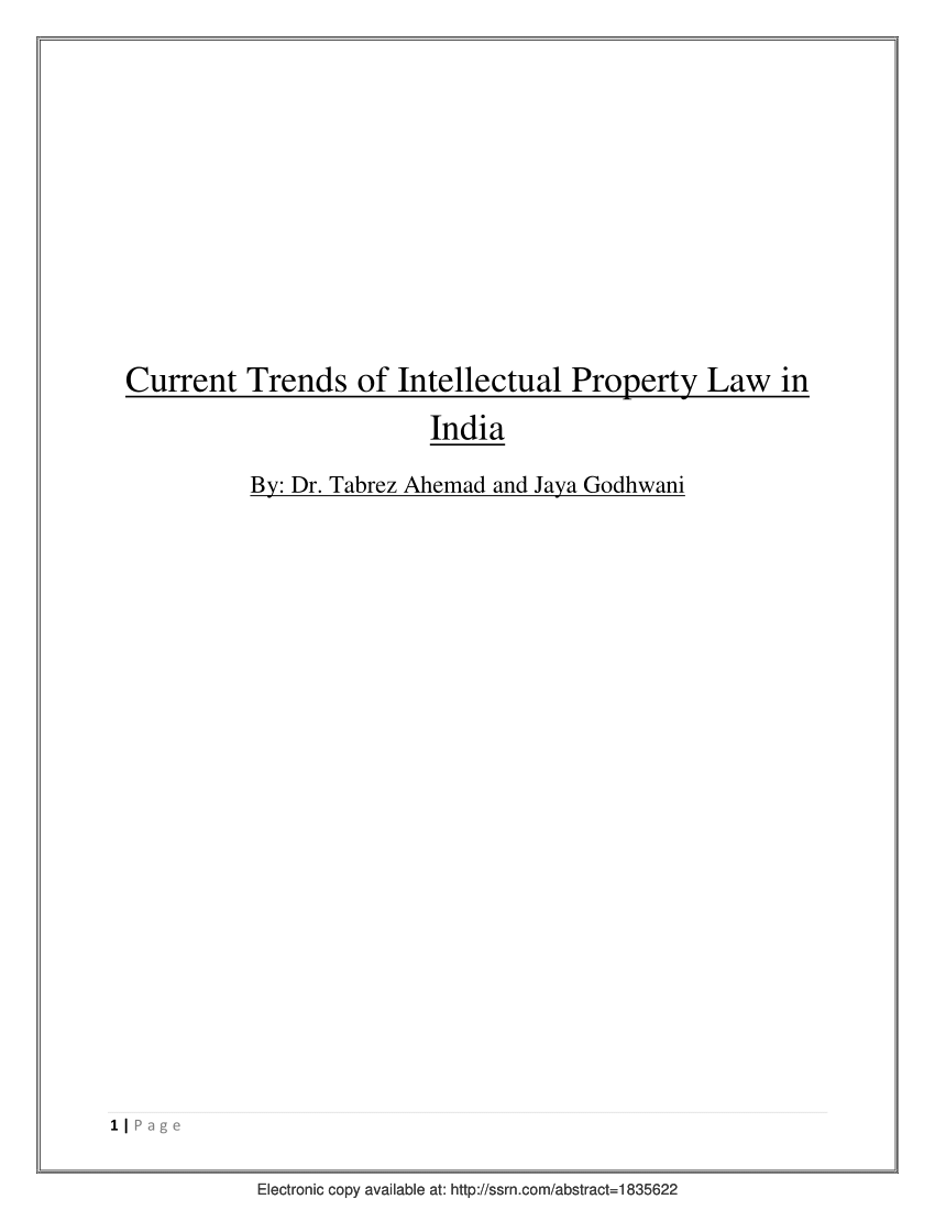 PDF Current Trends of Intellectual Property Law in India