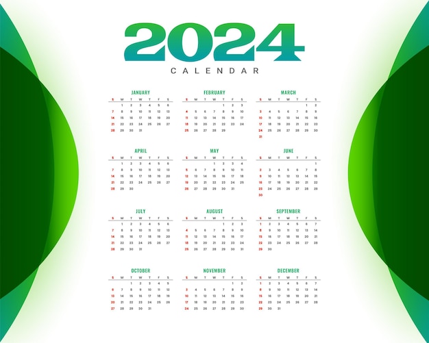 2024 Modern and Abstract Annual Calendar Template Design Vector – Free Download