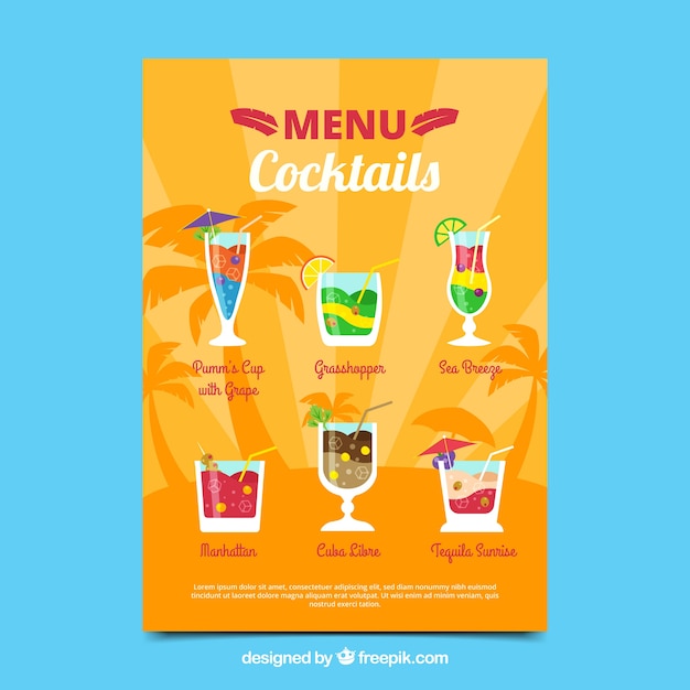 Cocktail Menu Template in Flat Design – Free Download