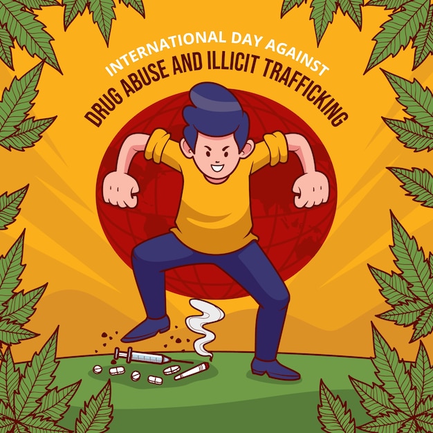 Hand Drawn Illustration for International Day Against Drug Abuse and Illicit Trafficking – Free Download