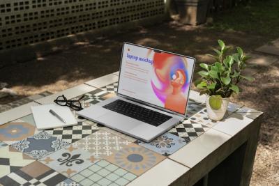 Laptop in a Natural Scenario Mockup – Free Stock Photo for Download