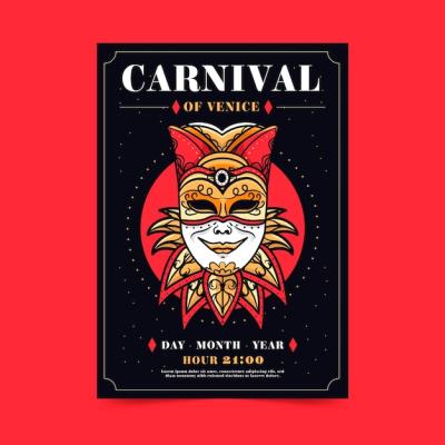 Venetian Carnival Poster Template Featuring a Smiling Mask – Free Download