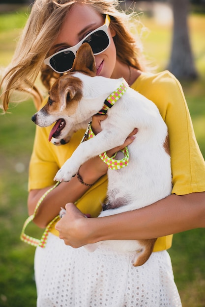 Young Stylish Hipster Woman with Dog – Free to Download Stock Photo