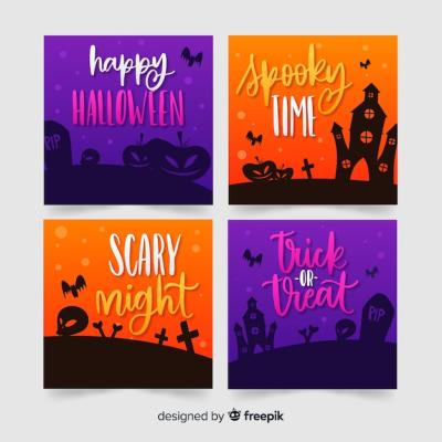 Hand Drawn Halloween Card Collection – Free to Download