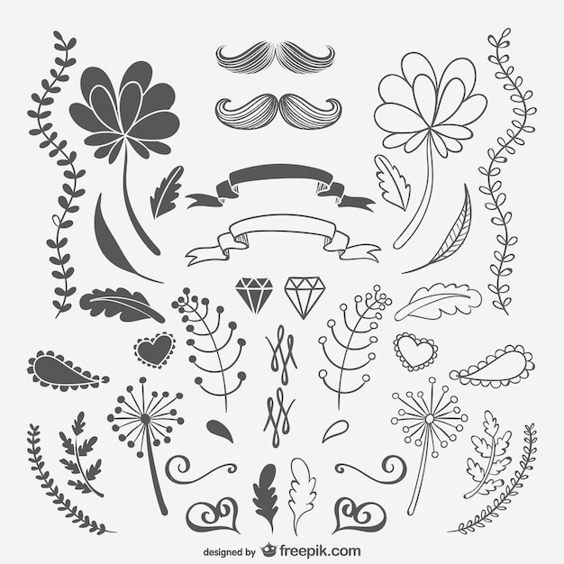 Black and White Sketchy Ornaments and Flowers – Free Download