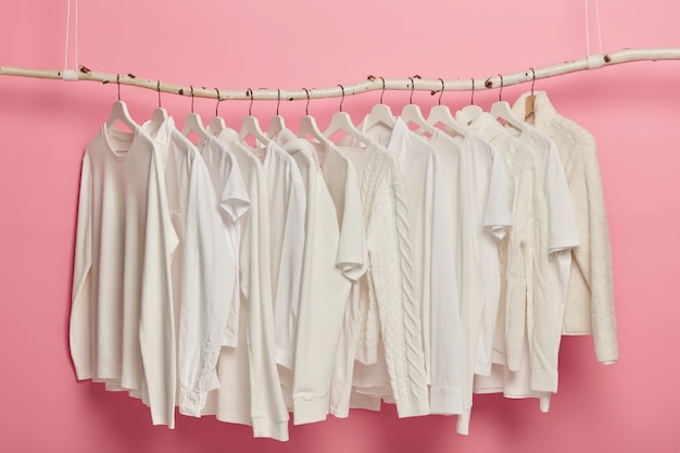 White Fashion Clothing with Knitted Patterns on Racks – Free Download