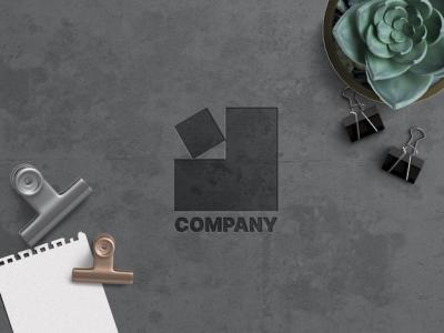 Company Business Logo Mockup Concept on Grunge Concrete Surface with Office Appliances – Free Download