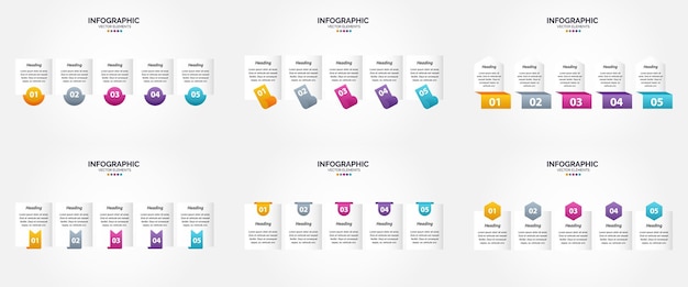 5 Steps Infographics Flat Design Vector Illustration Pack for Advertising and Magazines – Free Download