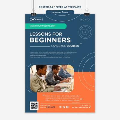 Language Course Vertical Poster Template with Geometric Lines – Free Download