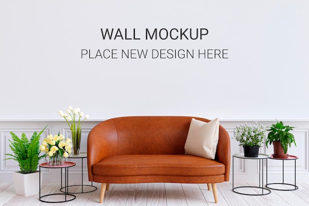 Customizable 3D Rendered Living Room Wall Mockup – Free Download